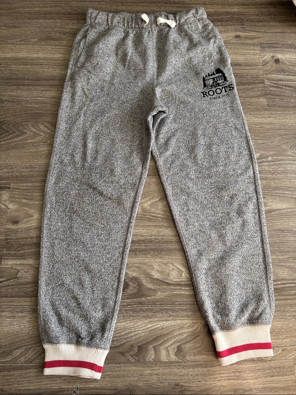 Roots Gray Terry Joggers with Cream Drawcord and Red Stripe Cuffs